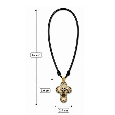 Colier crestin auriu-crem 42 cm cu cruce 3,9 x 2,4 cm din lemn si metal auriu, pandantiv 2 fete inscriptionat, snur negru reglabil [4]