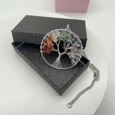 Colier cu 7 cristale chakra, copacul vietii, multicolor, 50x5 cm [5]