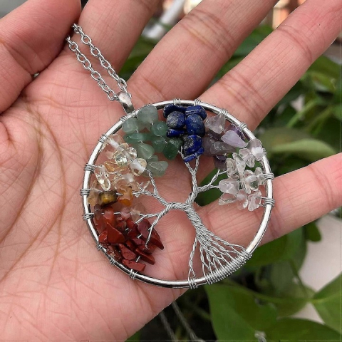 Colier cu 7 cristale chakra, copacul vietii, multicolor, 50x5 cm [4]