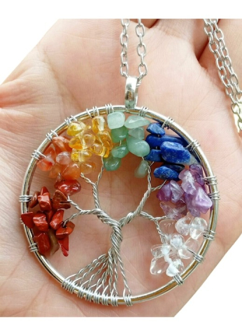 Colier cu 7 cristale chakra, copacul vietii, multicolor, 50x5 cm [1]