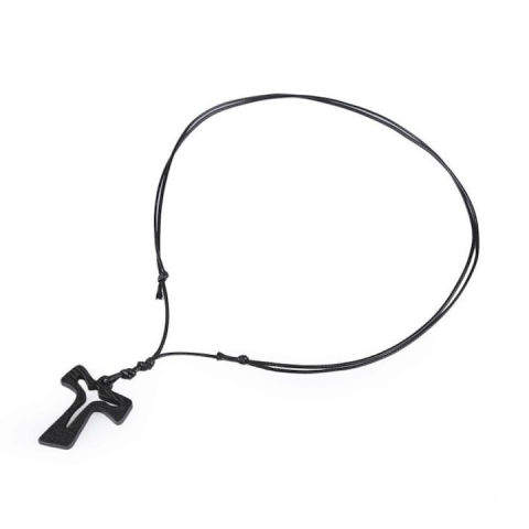 Colier unisex cu pandantiv cruce din lemn maro, reglabil, cu snur textil, marime universala, lungime 40–78 cm, simbol al credintei si stil natural [1]