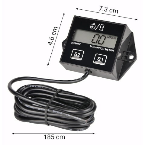 Contor de ore pentru motoare, tahometru digital, IP65, monitorizare timp si turatii, negru [4]