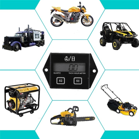 Contor de ore pentru motoare, tahometru digital, IP65, monitorizare timp si turatii, negru [7]