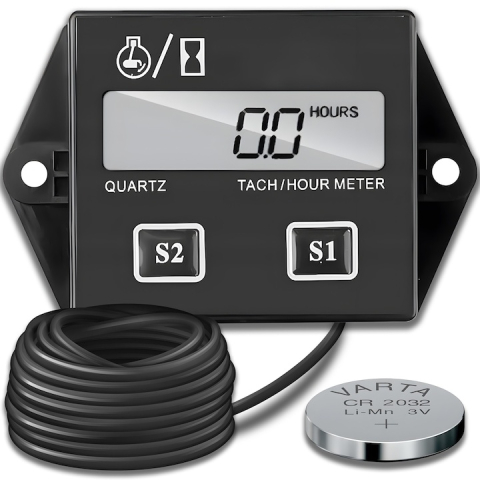 ARTICOLE AUTO - Contor de ore pentru motoare, tahometru digital, IP65, monitorizare timp si turatii, negru