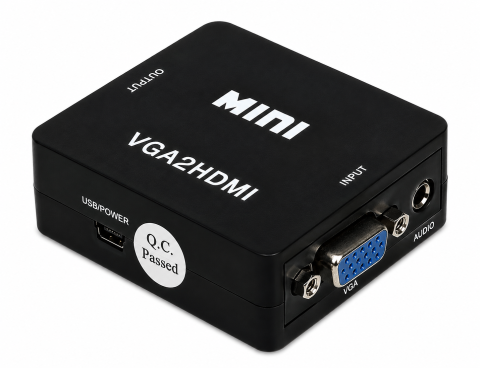 Gadgeturi - Convertor negru VGA la HDMI cu audio, alimentare USB, adaptor video cu intrare VGA si iesire HDMI pentru PC, laptop, televizor, monitor si proiector