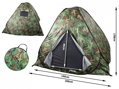 Cort camping pentru 4 persoane, 200 x 200 x 130 cm, cu husa, impermeabil, model camuflaj [7]