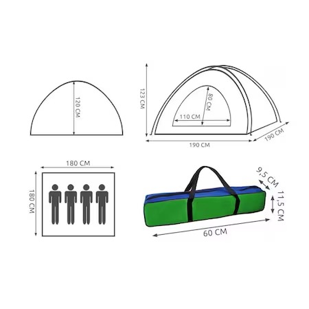 Cort camping cu plasa anti insecte,pentru 2-3 persoane,190x190x123 cm - Albastru/Portocaliu [3]