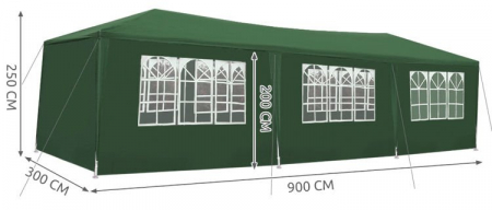 Cort,pavilion de curte,gradina,evenimente 3x9 m cu 8 pereti laterali cu ferestre - Verde [2]