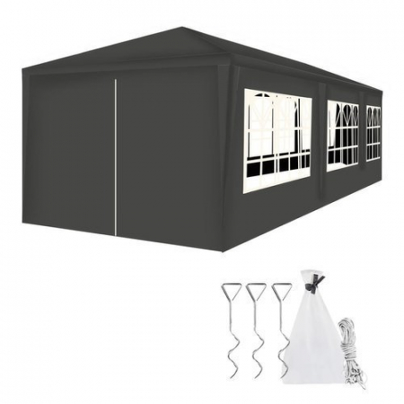 Cort pavilion de gradina,curte,evenimente 3x9m cu 8 pereti laterali cu ferestre - Gri [1]