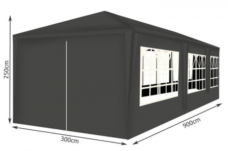 Cort pavilion de gradina,curte,evenimente 3x9m cu 8 pereti laterali cu ferestre - Gri [2]