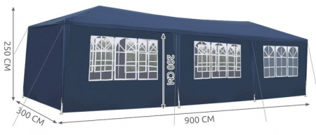  Cort,pavilion de curte,gradina,evenimente 3x9 m cu 8 pereti laterali cu ferestre - Albastru [2]