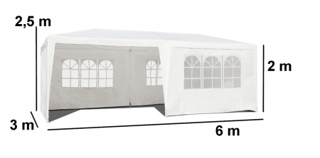 Pavilion de gradina,curte,evenimente 3x6m cu 6 pereti laterali cu ferestre - Alb [1]