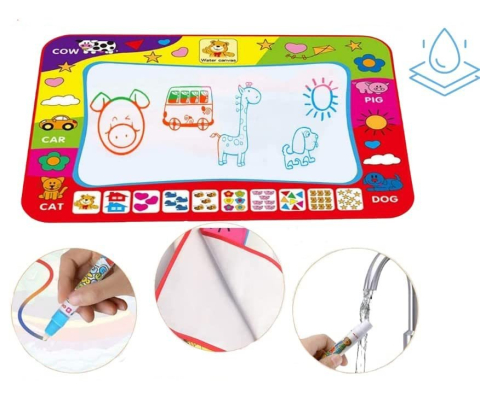 Covoras desen cu apa multicolor 58 x 78 cm, 4 culori, 2 pixuri reincarcabile, reutilizabil si pliabil, joc educativ cu sabloane pentru copii 3 ani+ [1]