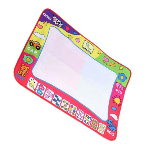 JOCURI ȘI JUCĂRII - Covoras desen cu apa multicolor 58 x 78 cm, 4 culori, 2 pixuri reincarcabile, reutilizabil si pliabil, joc educativ cu sabloane pentru copii 3 ani+