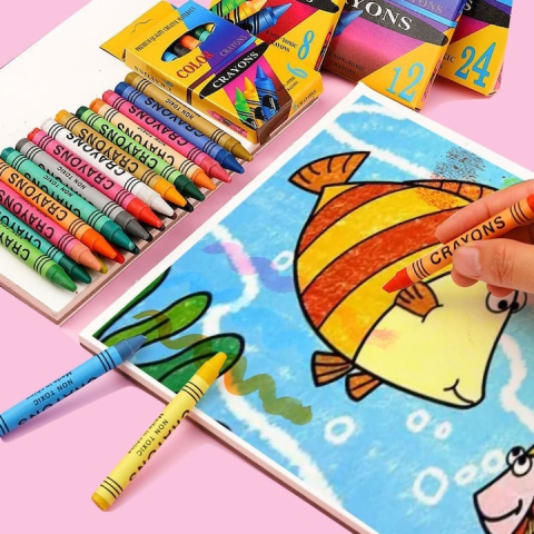 Creioane colorate cerate pentru copii, multicolor, 8 x 0.8 cm, set 12 bucati, forma rotunda, non-toxice, pentru desen, gradinita si scoala [3]