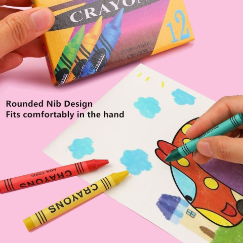 Creioane colorate cerate pentru copii, multicolor, 8 x 0.8 cm, set 12 bucati, forma rotunda, non-toxice, pentru desen, gradinita si scoala [2]
