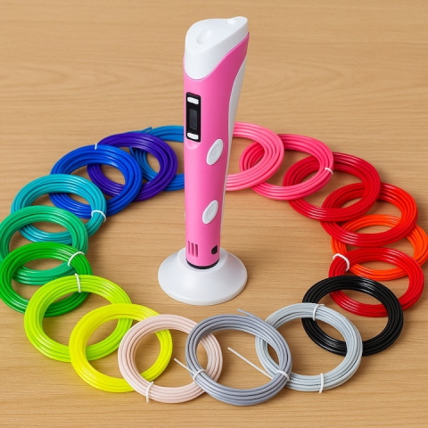 Creion 3D cu filament 1.75 mm, 20 culori, 110 m, compatibil PLA ABS, LCD, temperatura reglabila 60-230°C, motor metalic, duza ceramica, roz alb [4]