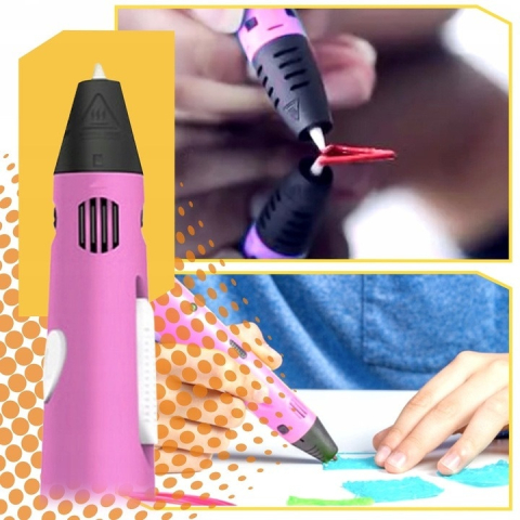 Creion 3D cu filament 1.75 mm, 20 culori, 110 m, compatibil PLA ABS, LCD, temperatura reglabila 60-230°C, motor metalic, duza ceramica, roz alb [7]