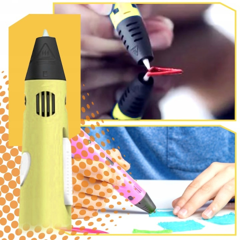 Creion 3D cu filament, galben alb, set complet 1.75 mm, 20 culori, 110 m, suport silicon, sabloane, degetare, ecran LCD, temperatura reglabila, duza ceramica [6]