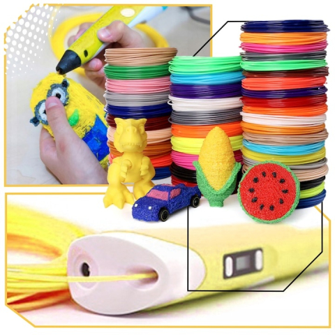 Creion 3D cu filament, galben alb, set complet 1.75 mm, 20 culori, 110 m, suport silicon, sabloane, degetare, ecran LCD, temperatura reglabila, duza ceramica [7]