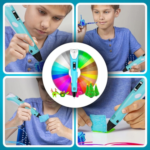 Creion 3D cu filament, bleu alb, 1.75 mm, 20 culori, 310 m, compatibil PLA ABS, ecran LCD, temperatura reglabila, motor metalic, duza ceramica [8]