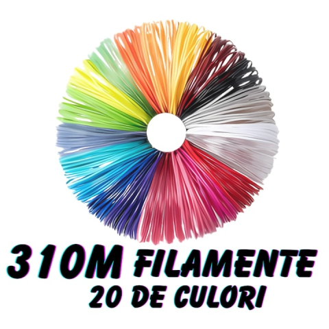 Creion 3D cu filament, bleu alb, 1.75 mm, 20 culori, 310 m, compatibil PLA ABS, ecran LCD, temperatura reglabila, motor metalic, duza ceramica [10]