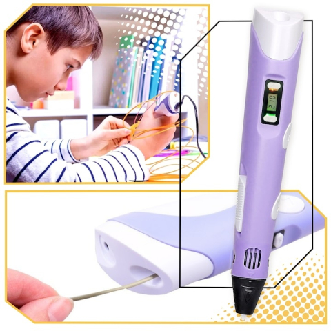 Creion 3D cu filament, mov deschis, 1.75 mm, 20 culori, 110 m, compatibil PLA ABS, ecran LCD, temperatura reglabila, motor metalic, duza ceramica [3]