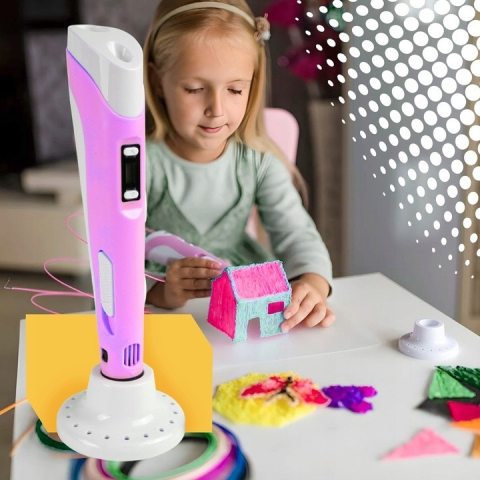 Creion 3D cu filament, roz alb, set complet 1.75 mm, 20 culori, 110 m, suport silicon, sabloane, degetare, ecran LCD, temperatura reglabila, duza ceramica [7]