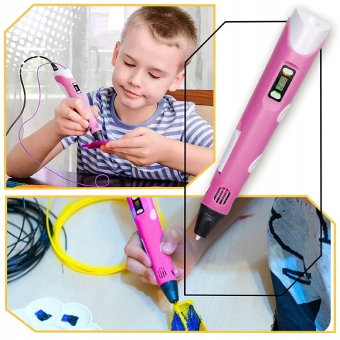 Creion 3D cu filament, roz alb, set complet 1.75 mm, 20 culori, 110 m, suport silicon, sabloane, degetare, ecran LCD, temperatura reglabila, duza ceramica [5]