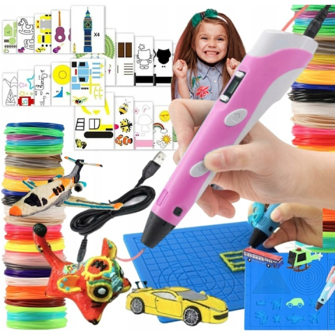 Creion 3D cu filament, roz alb, set complet 1.75 mm, 20 culori, 110 m, suport silicon, sabloane, degetare, ecran LCD, temperatura reglabila, duza ceramica [3]