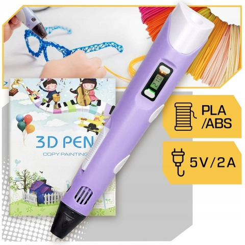 Creion 3D cu filament, violet alb, set complet 1.75 mm, 20 culori, 110 m, suport silicon, sabloane, degetare, ecran LCD, temperatura reglabila, duza ceramica [8]