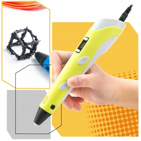 Creion 3D galben alb cu filament 1.75 mm, 20 culori incluse 110 m, compatibil PLA si ABS, ecran LCD, temperatura reglabila 60-230°C, motor metalic, duza ceramica, alimentare USB [2]
