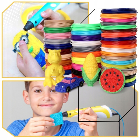 Creion 3D galben alb cu filament 1.75 mm, 20 culori incluse 110 m, compatibil PLA si ABS, ecran LCD, temperatura reglabila 60-230°C, motor metalic, duza ceramica, alimentare USB [6]