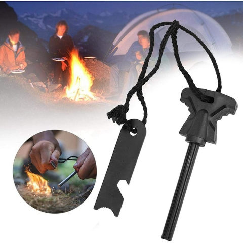 Cremene multifunctional 6in1, camping, supravietuire, deschizator de sticle, cheie hexagonala, rigla, lungime 10 cm - Negru [6]
