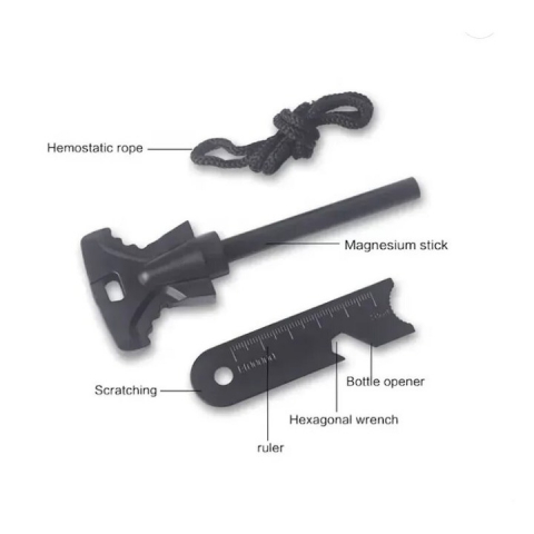 Cremene multifunctional 6in1, camping, supravietuire, deschizator de sticle, cheie hexagonala, rigla, lungime 10 cm - Negru [2]