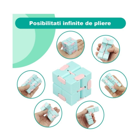 Cub antistres albastru roz 4 x 4 x 4 cm, fidget Infinity Cube pliabil din ABS [2]