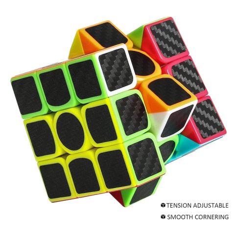 Cub de indemanare 3x3, 5.5 x 5.5 cm, Speed Cube cu stickere aspect fibra de carbon, joc de logica, ABS, multicolor, +6 ani [3]