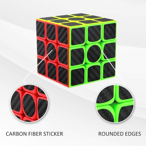 Cub de indemanare 3x3, 5.5 x 5.5 cm, Speed Cube cu stickere aspect fibra de carbon, joc de logica, ABS, multicolor, +6 ani [4]