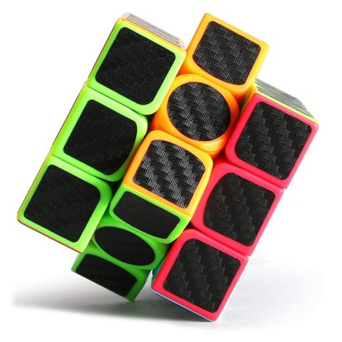 Cub de indemanare 3x3, 5.5 x 5.5 cm, Speed Cube cu stickere aspect fibra de carbon, joc de logica, ABS, multicolor, +6 ani [1]