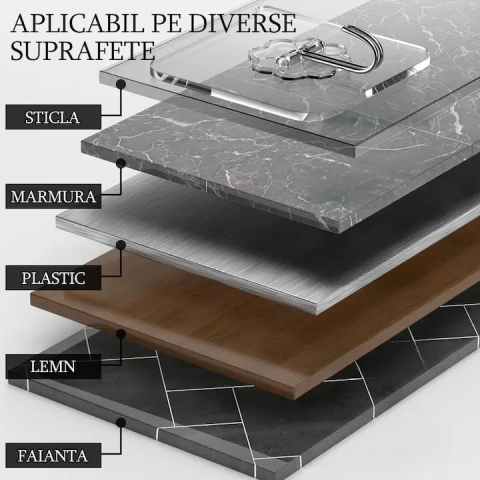 Cuie­re adezive multifunctionale, suport cu carlig rotativ 180°, otel inoxidabil si PVC, lipire pe diverse suprafete, adeziv puternic, impermeabile, 5.5x5.5 cm, transparente [3]