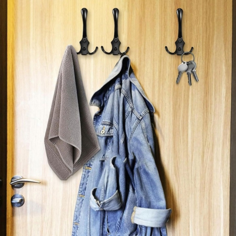 Cuier pentru haine, accesorii, metal, montare pe perete, 13.8 x 7 cm, negru [4]