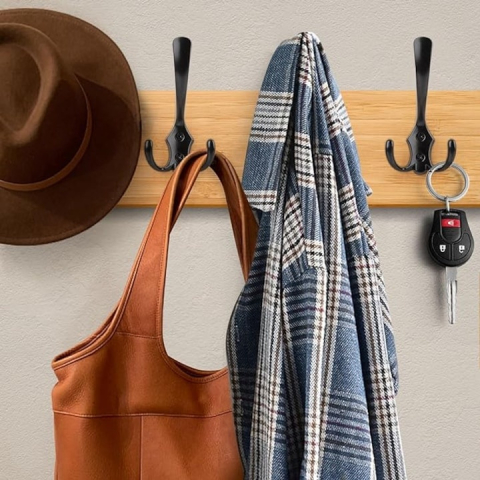 Cuier pentru haine, accesorii, metal, montare pe perete, 13.8 x 7 cm, negru [8]