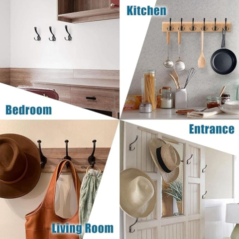 Cuier pentru haine, accesorii, metal, montare pe perete, 13.8 x 7 cm, negru [9]