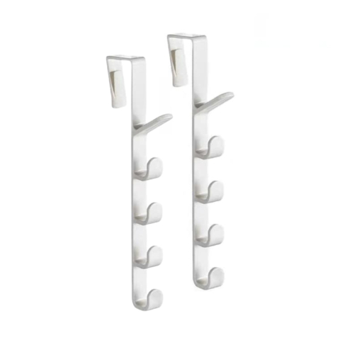 Diverse uz casnic - Cuier pentru usa cu 5 carlige, pentru haine si accesorii, plastic, 26.7 x 1.7 x 4.7 cm, alb, Set 2 Buc.