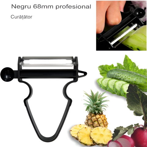 Curatator legume si fructe pentru decojire precisa, lama inox zimtata 68 mm, design ergonomic antiderapant, negru [1]