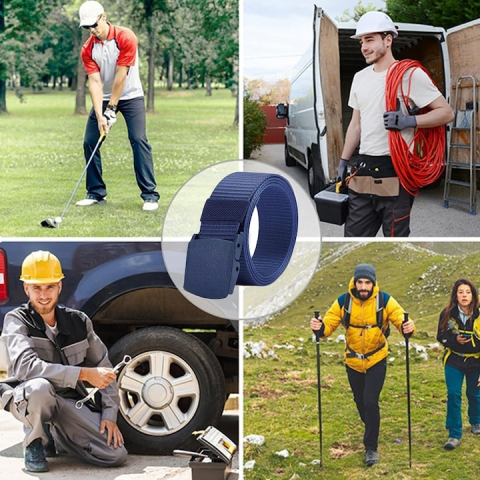 Curea barbati din nylon ajustabila, design fara gauri, catarama din plastic rezistent, 120 cm, albastru – stil modern, confortabil si versatil [5]