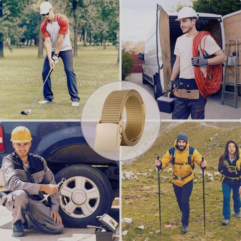 Curea barbati din nylon ajustabila, design fara gauri, catarama din plastic rezistent, 120 cm, auriu – eleganta, practica si confortabila pentru uz zilnic [2]