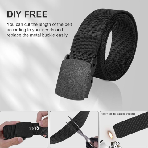 Curea barbati din nylon ajustabila, design fara gauri, catarama din plastic rezistent, 120 cm, negru inchis – eleganta discreta, confort si durabilitate [5]