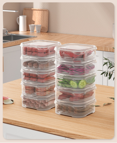 Cutie alimentara etansa 350 ml, caserola patrata pentru frigider si congelator, recipient reutilizabil din plastic transparent, 12 x 12 x 4.5 cm [1]