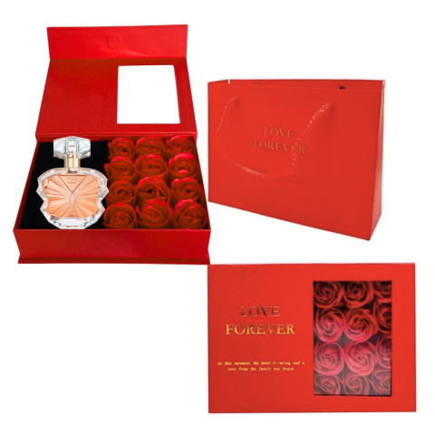 Cutii cadou - Cutie cadou Love Forever cu 12 trandafiri de sapun si apa de parfum Avon Eve Become pentru femei 50 ml, cadou elegant si rafinat